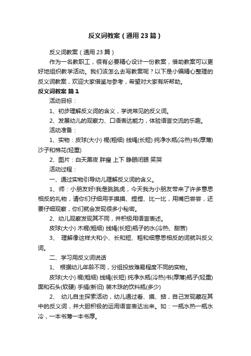 反义词教案（通用23篇）