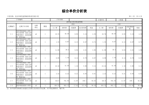 北京市绿色建筑城市轨道交通工程2001综合单价分析表