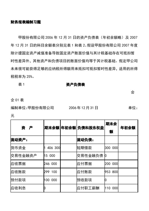 财务会计报表练习题