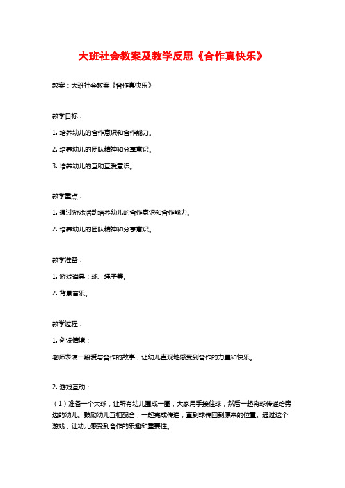 大班社会教案及教学反思《合作真快乐》