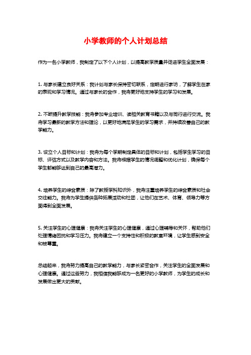 小学教师的个人计划总结