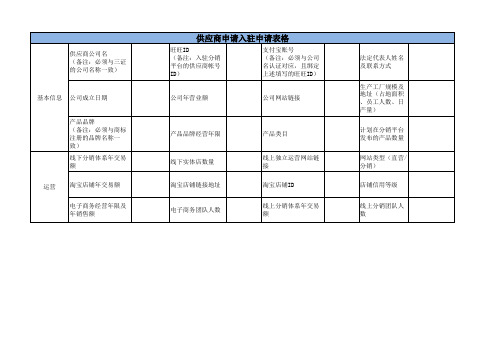 供应商入驻申请表格