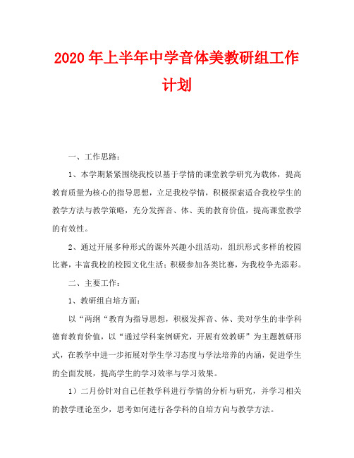 2020年上半年中学音体美教研组工作计划