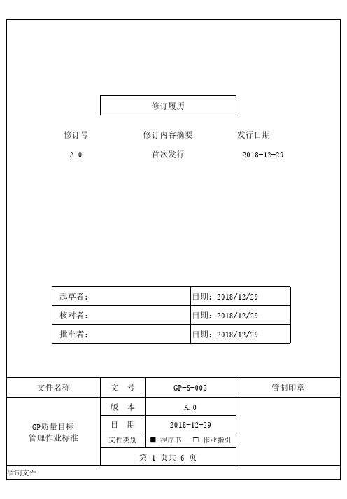 SONY GP质量目标管理作业程序