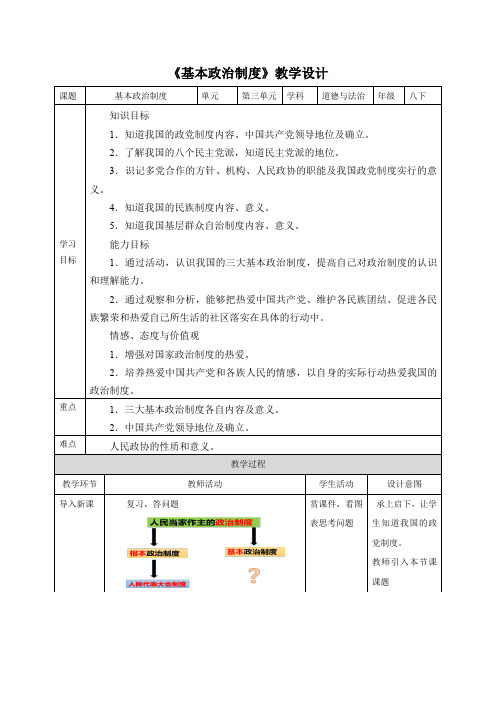 《基本政治制度》教学设计