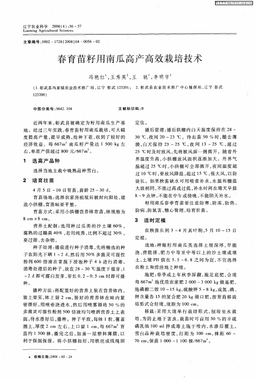 春育苗籽用南瓜高产高效栽培技术