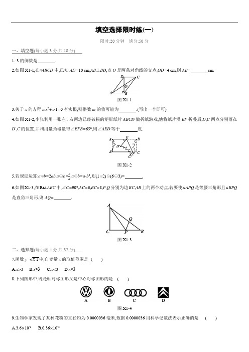 2019年云南省中考数学总复习：填空选择限时练01及答案