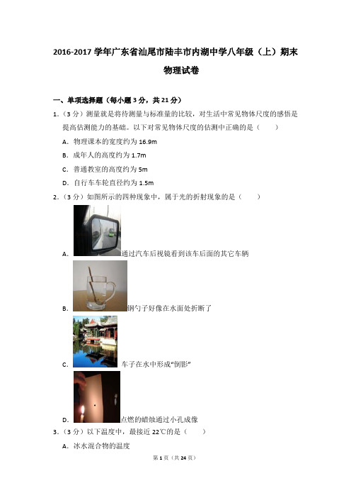 2016-2017学年广东省汕尾市陆丰市内湖中学八年级(上)期末物理试卷