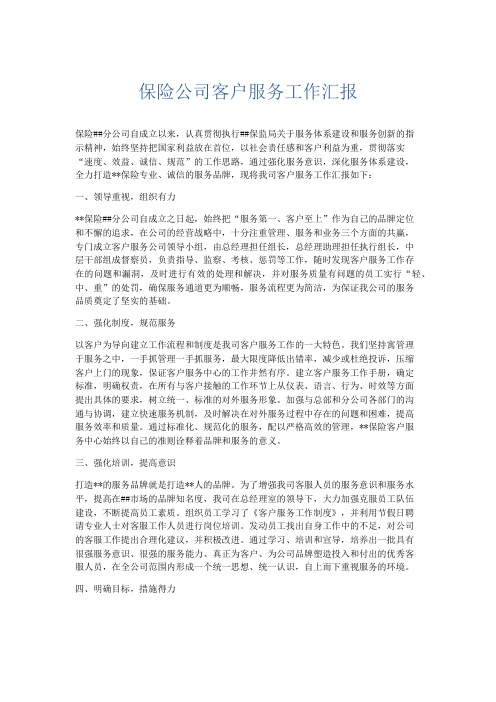 总结报告-保险公司客户服务工作汇报 精品