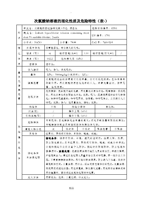 次氯酸钠溶液的理化性质及危险特性(表-)