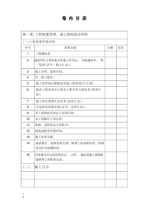 工程竣工资料目录--陕西省