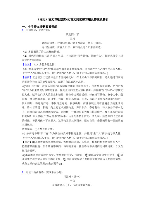 (语文)语文诗歌鉴赏+文言文阅读练习题及答案及解析 (2)