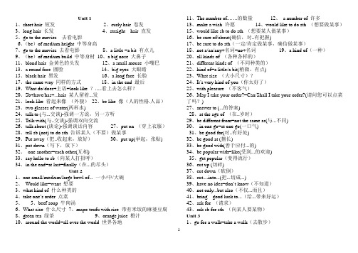 鲁教版七年级上册1-5单元重点短语句型