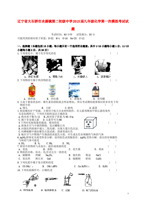 辽宁省大石桥市水源镇第二初级中学九年级化学第一次模拟考试试题