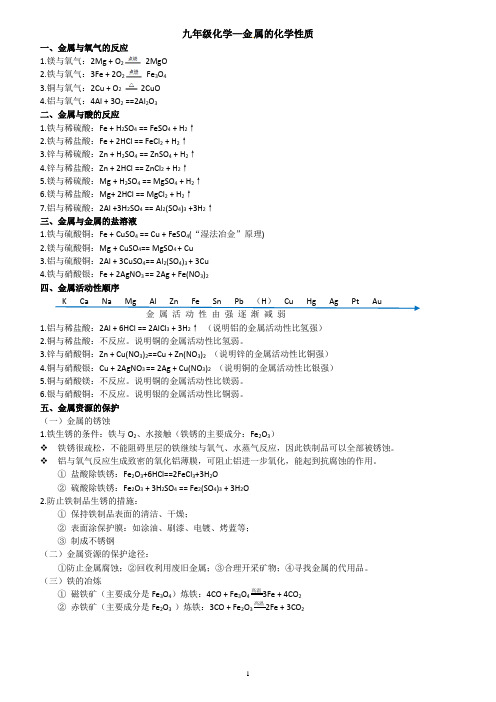 金属的化学性质笔记