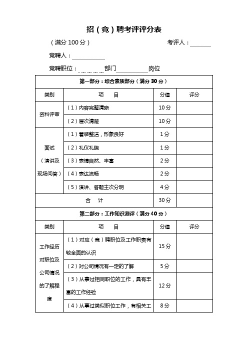 招(竞)聘评分表