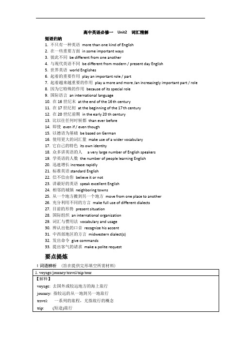 人教版高一英语必修一Unit2知识梳理、重点词汇解析及单元自测范文