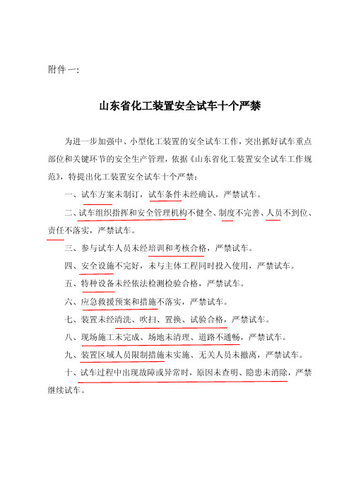 山东省化工装置安全试车工作规范及十个严禁(定稿)