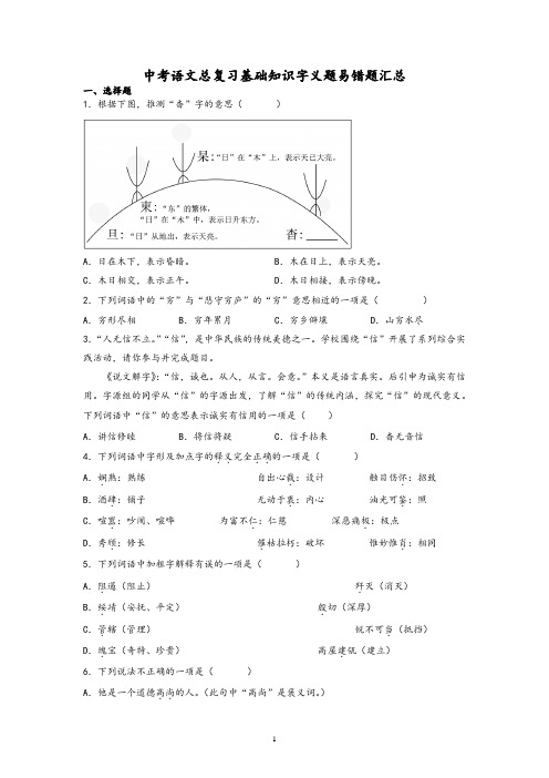 部编版中考语文二轮复习：基础知识字义题易错题汇总【附解析】