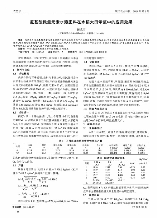 氨基酸微量元素水溶肥料在水稻大田示范中的应用效果