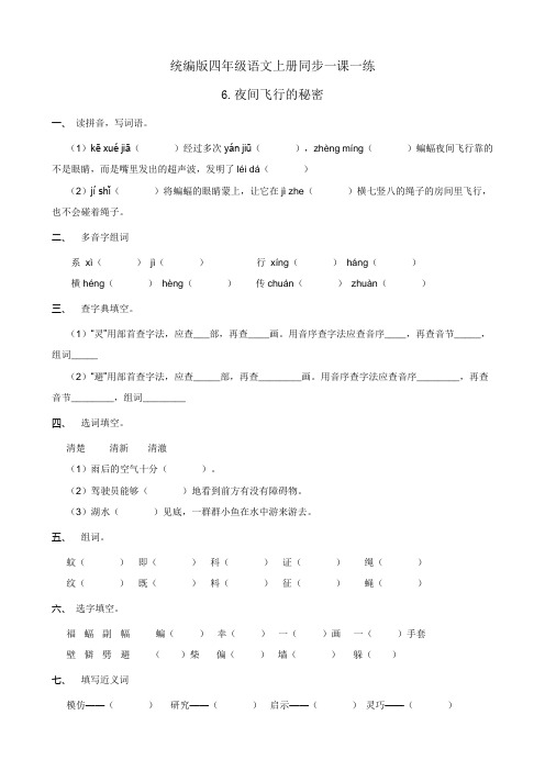 小学语文四年级上册-夜间飞行的秘密 同步一课一练(含答案)