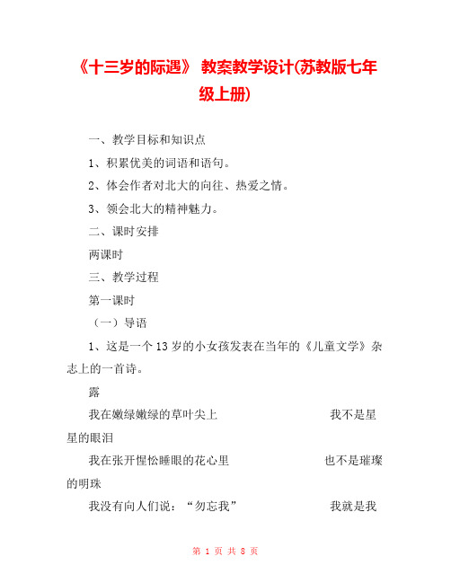 《十三岁的际遇》 教案教学设计(苏教版七年级上册) _0