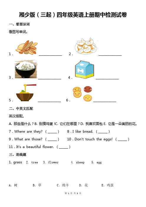 湘少版(三起)四年级英语上册期中检测试卷