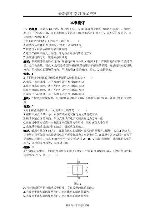 物理鲁科版选修3-1本章测评：第5章磁场 Word版含解析