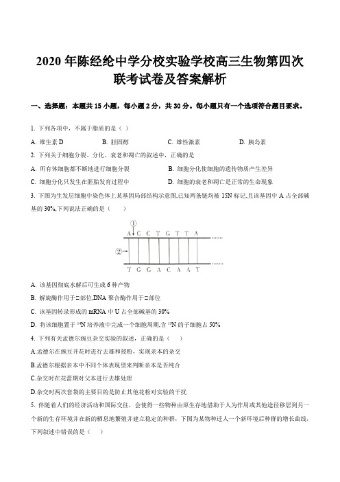 2020年陈经纶中学分校实验学校高三生物第四次联考试卷及答案解析