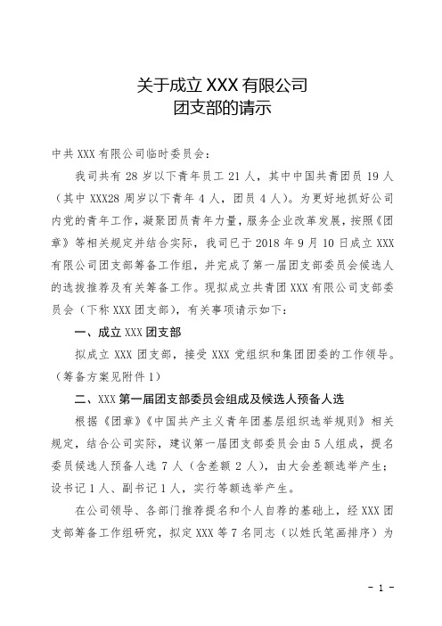 关于成立团支部的请示