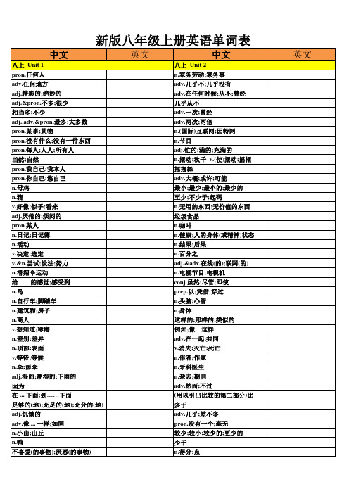 人教版八年级上册英语单词表