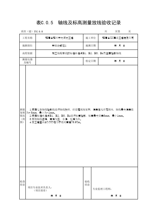 表C.0.5  轴线及标高测量放线验收记录