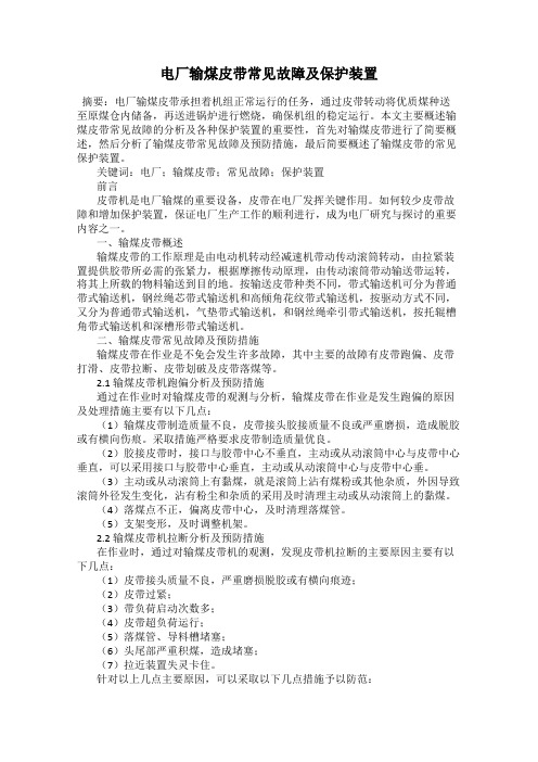 电厂输煤皮带常见故障及保护装置