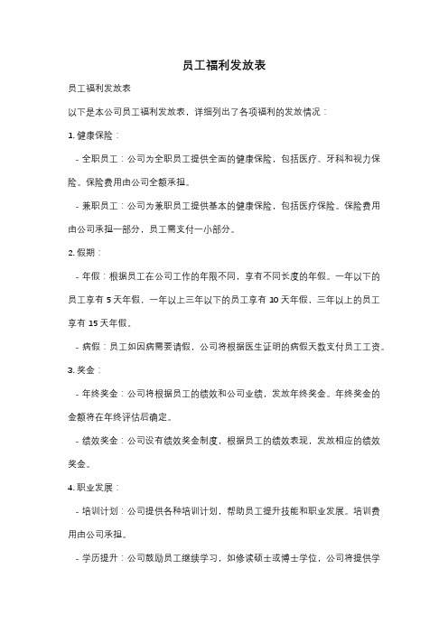 员工福利发放表