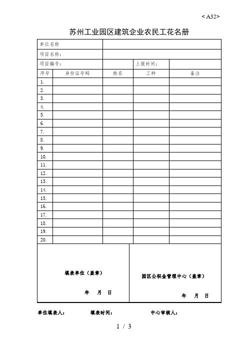 《建筑企业农民工工伤保险参保登记表及花名册》