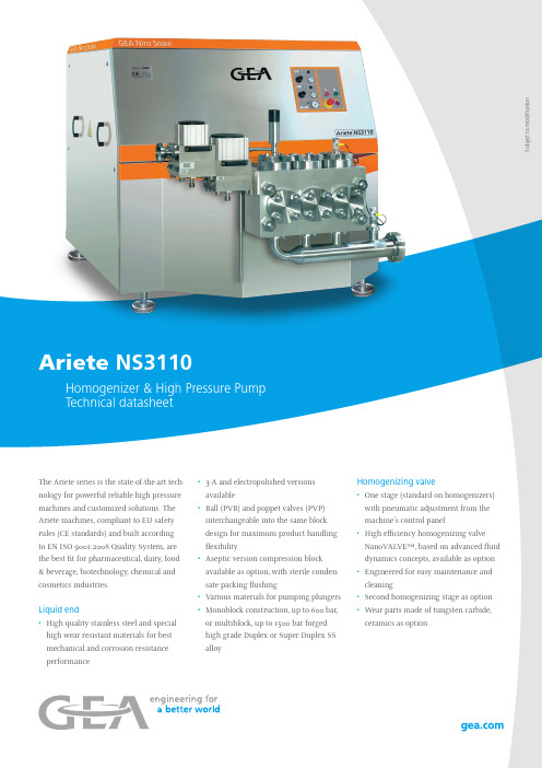 Ariete NS3110高压泵产品说明书