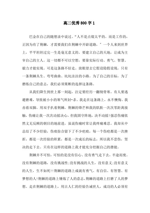 高二优秀满分作文800字精选