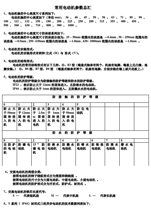 常用电动机参数总汇