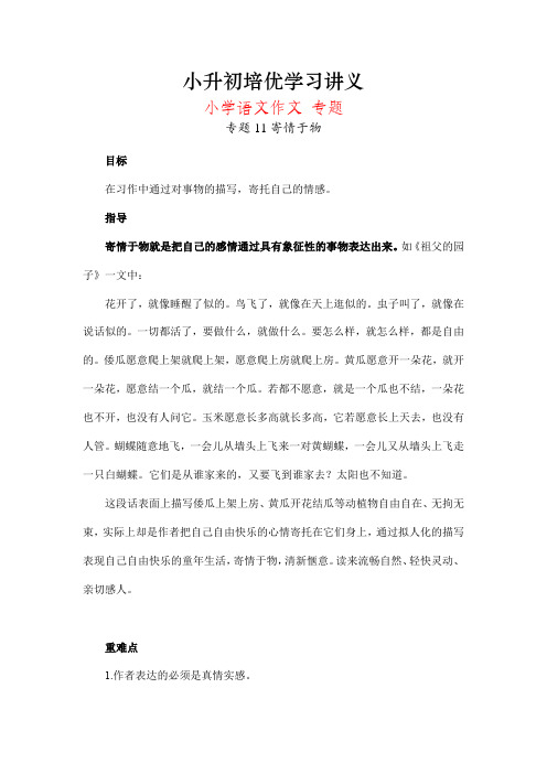 小升初作文专题11寄情于物12对比(讲义)-2021-2022学年语文六年级下册