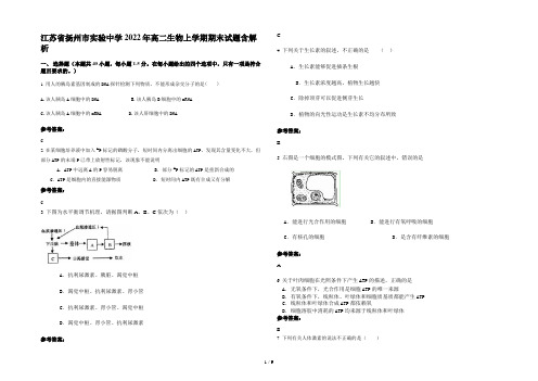 江苏省扬州市实验中学2022年高二生物上学期期末试题含解析