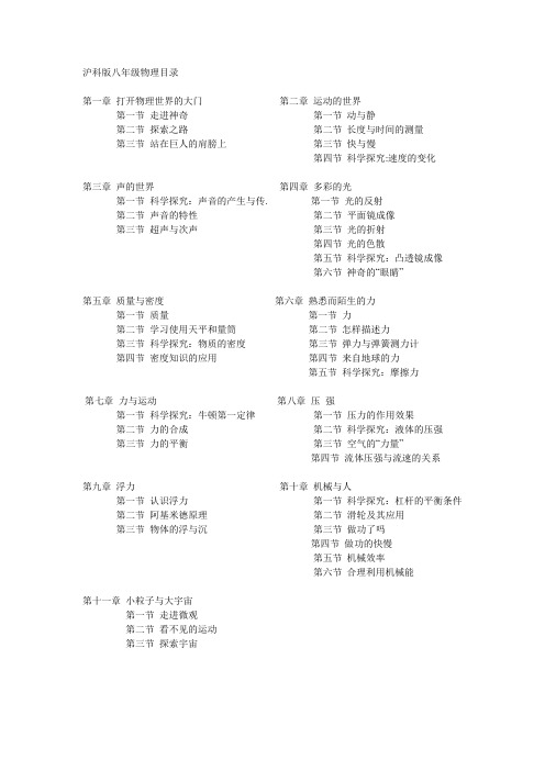 沪科版物理目录(最新版)