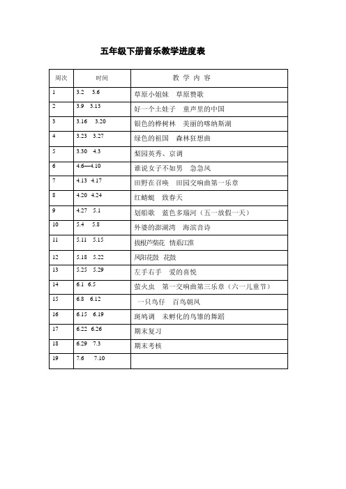 五年级下册音乐教学进度表