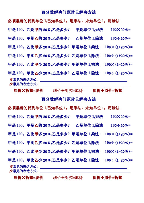 百分数解决问题常见解决方法