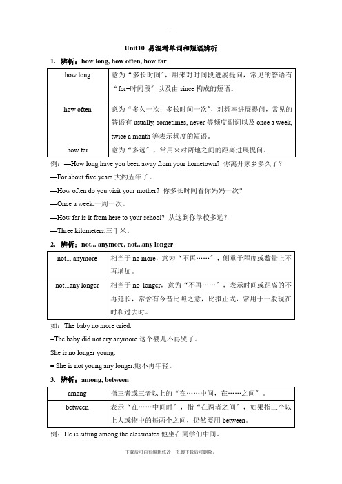 人教版英语八年级下册Unit10 易混淆单词和短语辨析