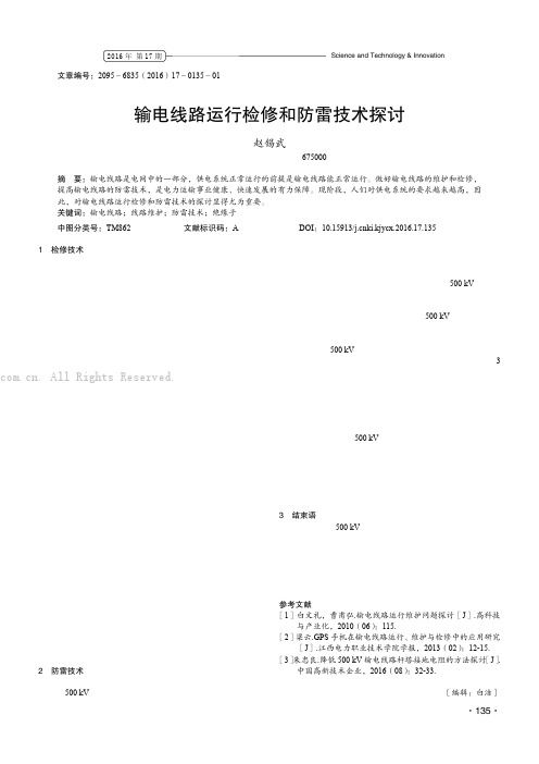 输电线路运行检修和防雷技术探讨