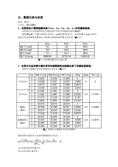 配合物磁化率的测定实验数据