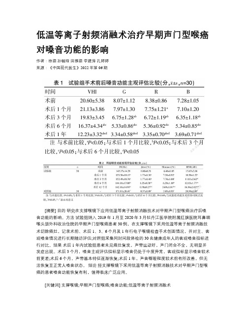 低温等离子射频消融术治疗早期声门型喉癌对嗓音功能的影响 