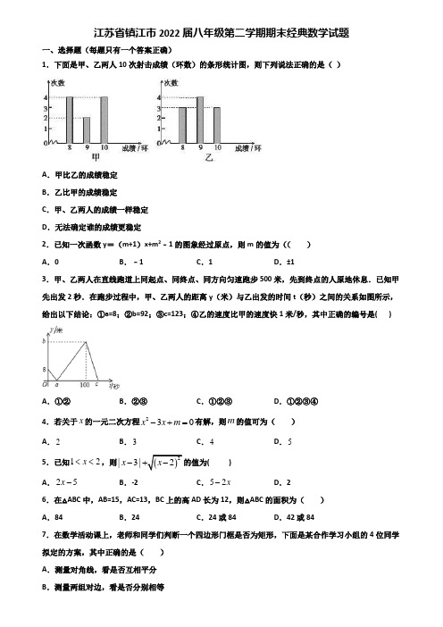 江苏省镇江市2022届八年级第二学期期末经典数学试题含解析