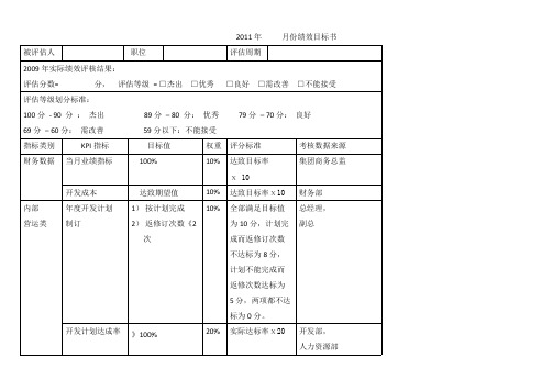 2009年度绩效目标书