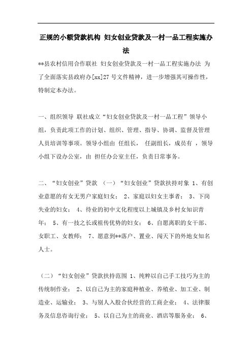 正规的小额贷款机构 妇女创业贷款及一村一品工程实施办法